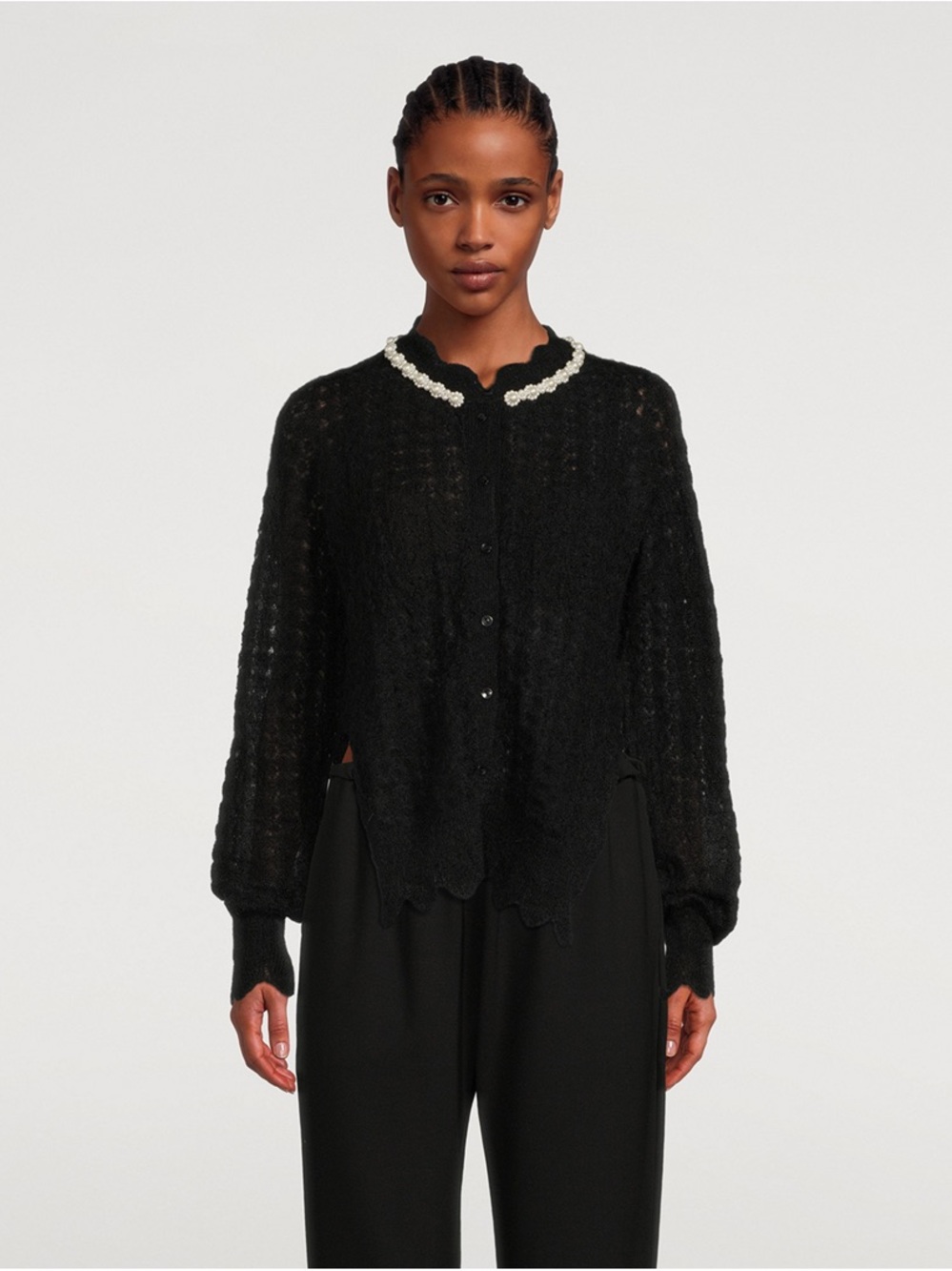 Simone Rocha Women’s Black Pearl-Trim Knit Cardigan Sweater
